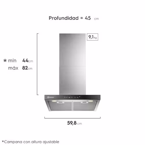 Campana Electrolux CE6TF de 60 cm con 3 velocidades, filtros metálicos lavables y diseño moderno para tu cocina.