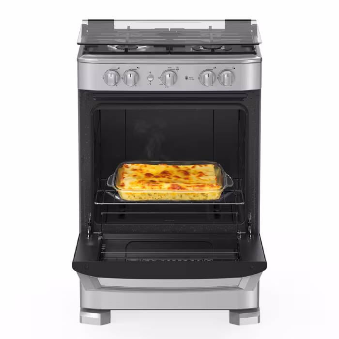 Cocina con comodidad y estilo con la Mabe EM6040FG2. 4 quemadores, diseño en inox y horno ideal para tus recetas diarias.