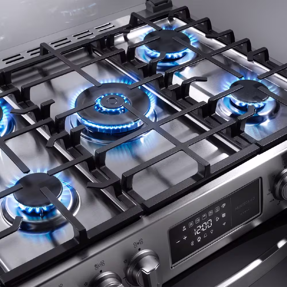 Cocina a gas Indurama Montecarlo Smart Zafiro 30” 5 quemadores: diseño moderno, encendido eléctrico y gran potencia para tu cocina.