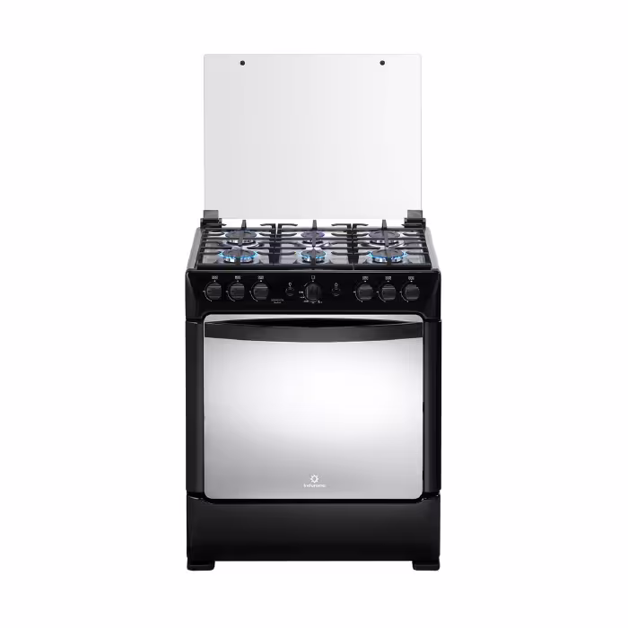 Cocina a gas Indurama Sorrento Maxgrill Zafiro, diseño elegante de 5 quemadores, horno amplio y parrilla Maxgrill para asados perfectos.