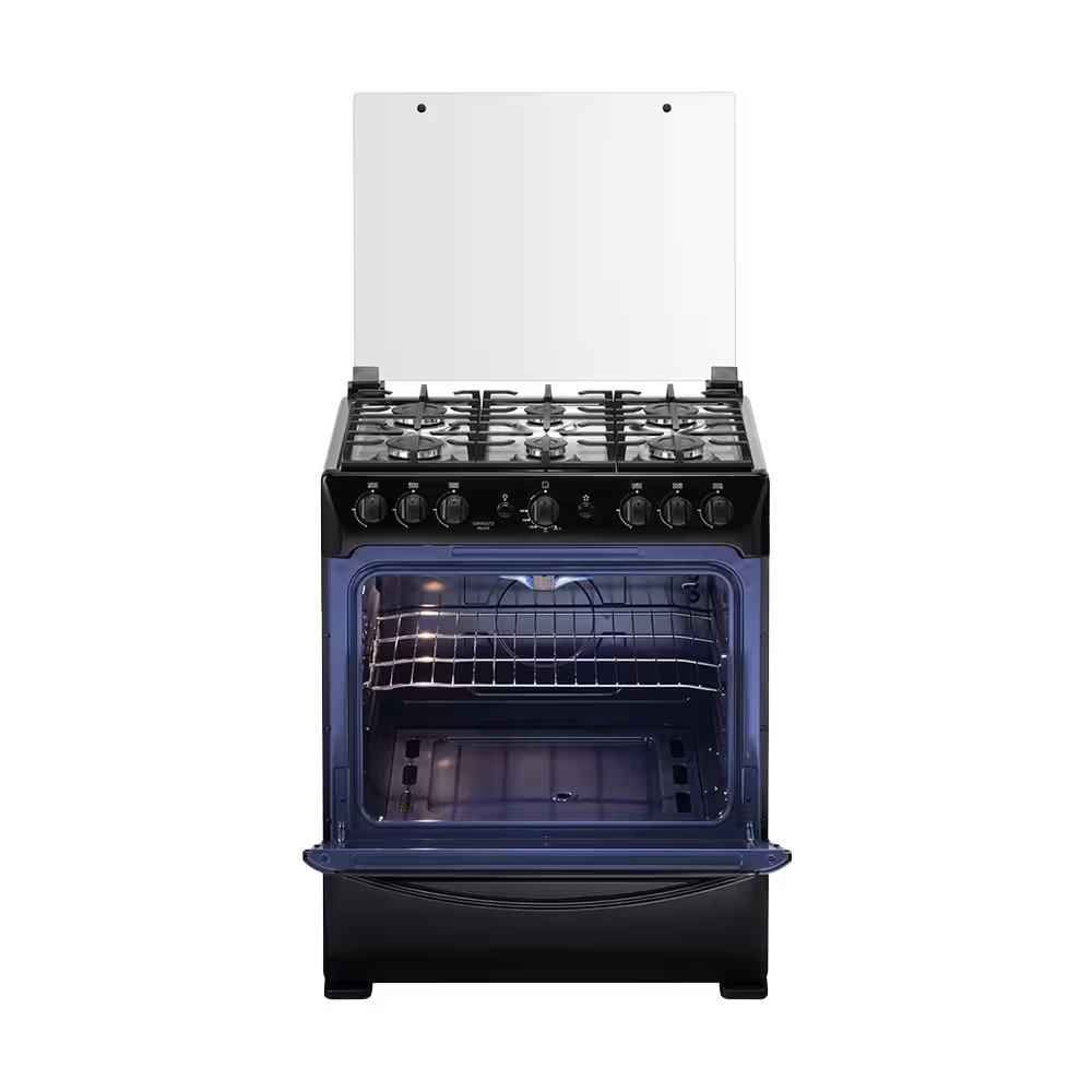 Cocina a gas Indurama Sorrento Maxgrill Zafiro, diseño elegante de 5 quemadores, horno amplio y parrilla Maxgrill para asados perfectos.