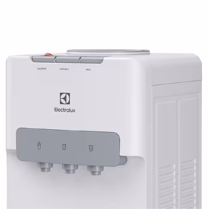 Hidrátate con comodidad con el dispensador Electrolux ES11WR. Práctico, elegante en color blanco y con botellón arriba.