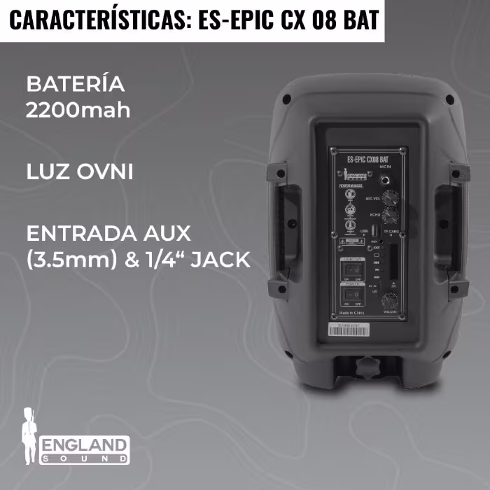 Parlante England Sound ES‑EPIC CX08 de 20 000 W con sonido potente, luces LED y Bluetooth, ideal para animar tus fiestas con energía y estilo.