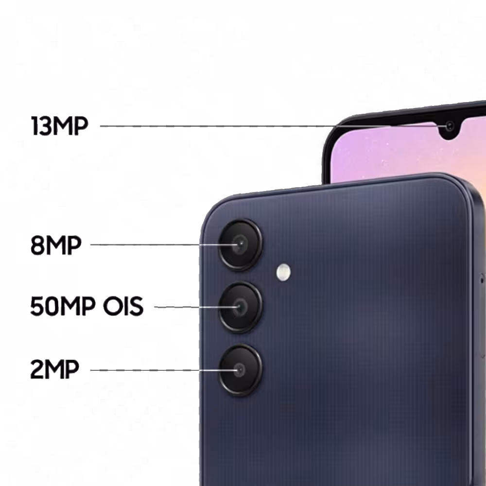 Descubre el Samsung Galaxy A25 5G: potente con 8GB de RAM, 256GB de almacenamiento, pantalla AMOLED de 6.5" y triple cámara de 50MP.