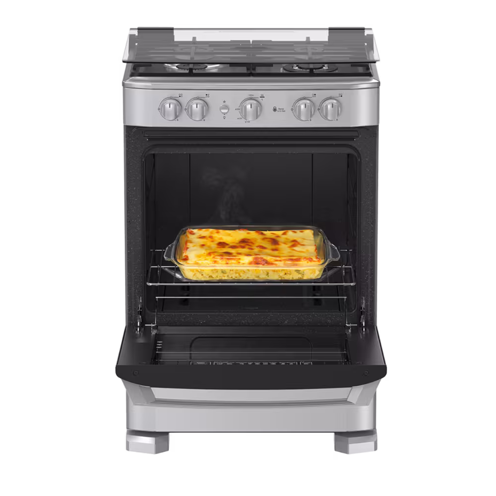 Cocina con comodidad y estilo con la Mabe EM6040FG2. 4 quemadores, diseño en inox y horno ideal para tus recetas diarias.