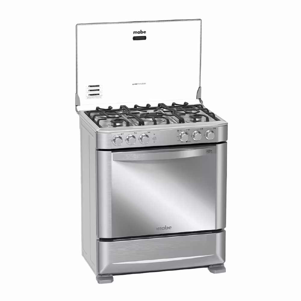 Cocina Mabe EM7625FX0 Inox, 5 quemadores, encendido eléctrico, parrillas de hierro fundido, recubrimiento Easy Clean, sistema de seguridad corta gas

