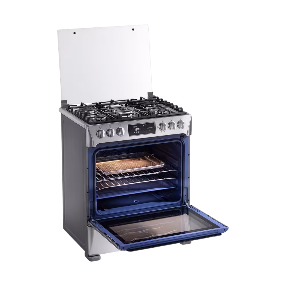 Cocina a gas Indurama Montecarlo Smart Zafiro 30” 5 quemadores: diseño moderno, encendido eléctrico y gran potencia para tu cocina.