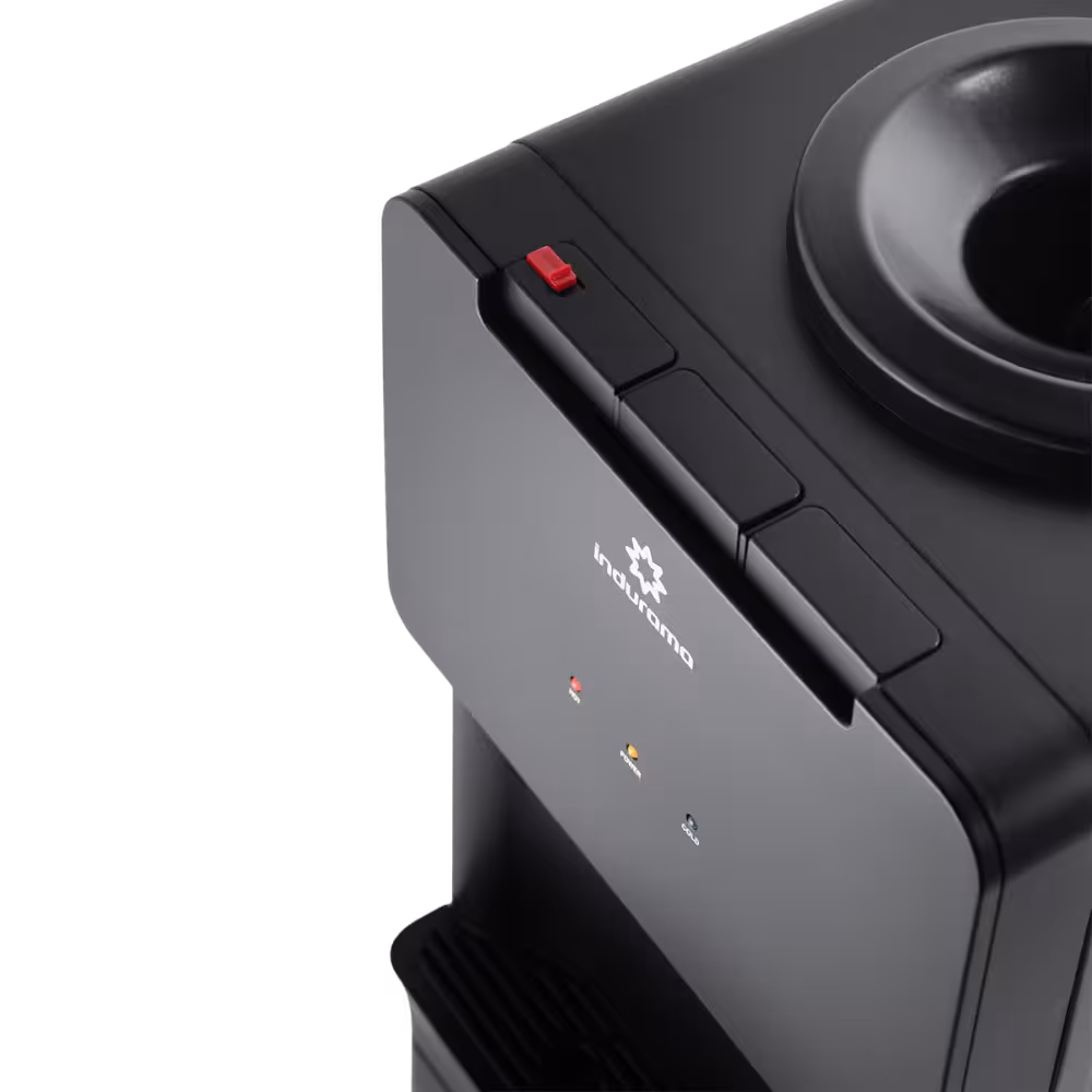 Dispensador de agua Indurama IDANE25: diseño elegante con estación fría y caliente, ideal para hogar u oficina.