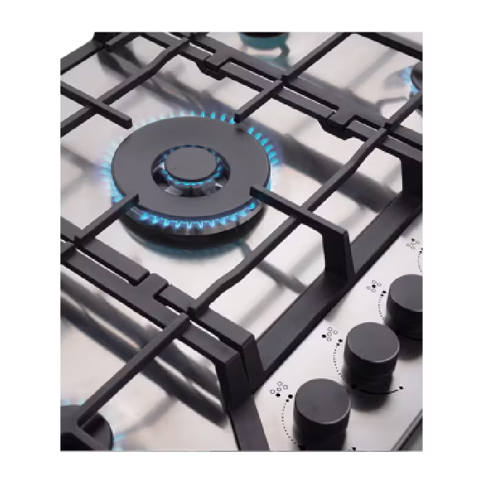 Encimera a Gas Indurama EGI-755AI de 5 quemadores, diseño en acero inoxidable y encendido automático para cocinar con comodidad y estilo.