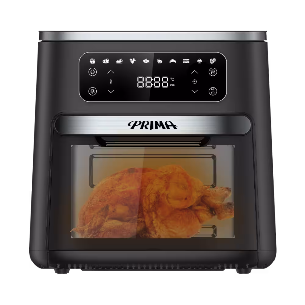 Freidora de aire PRIMA AFO-1202A de 12 Litros y 1800W. Con 10 funciones preestablecidas, tecnología Rapid Air y control digital LED táctil.