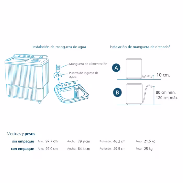 La Lavadora Doble Tina Mabe LMDX3123HBAB0 13 kg ofrece capacidad y versatilidad, ideal para cargas medianas y ahorro de tiempo.