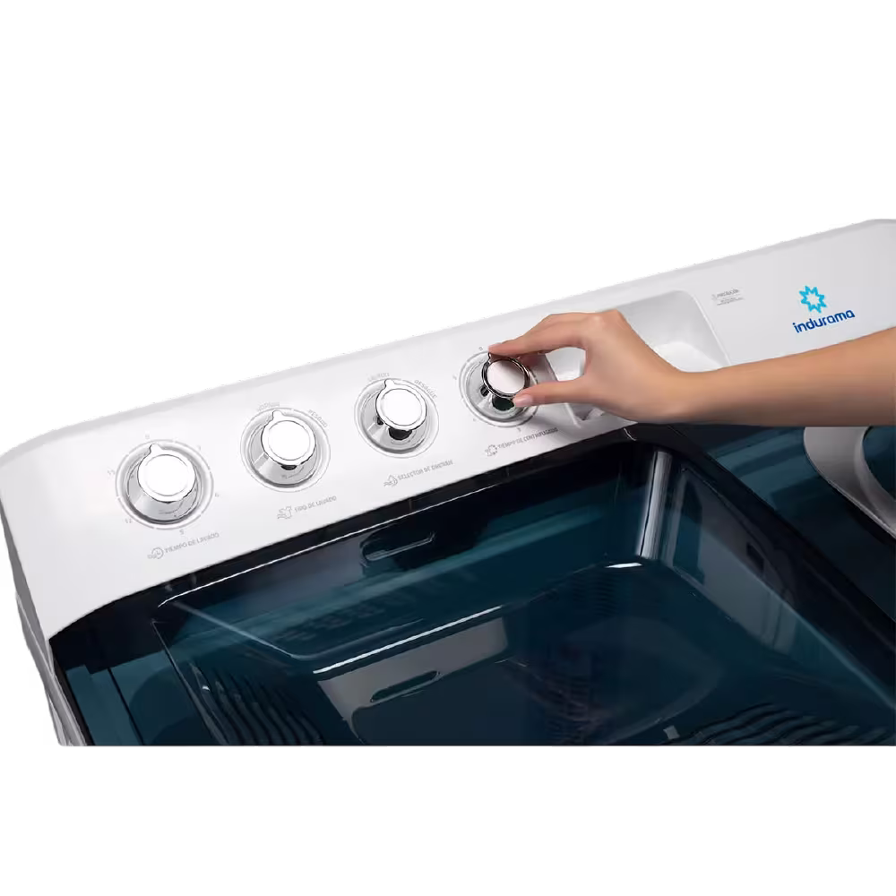 La Lavadora Semiautomática Indurama LRI-11BLSAP 11 kg es ideal para cargas medianas, con perilla de control y timer para un lavado eficiente.
