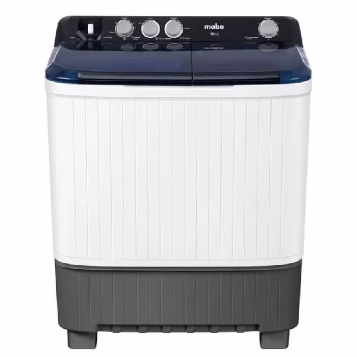 La Lavadora Semiautomática Mabe LMDX6124 16 kg es ideal para grandes cargas, con perilla de control y timer de lavado y centrifugado.