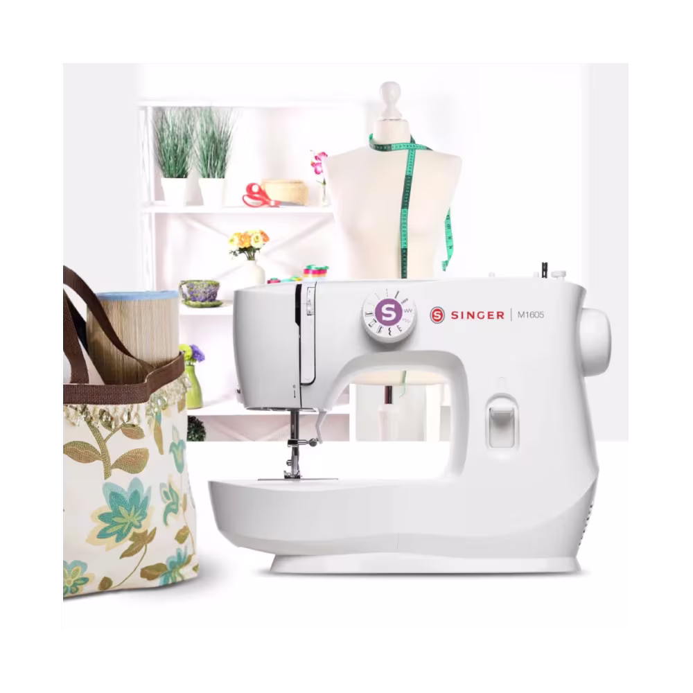 La máquina de coser Singer M1605 es ideal para el hogar. Compacta, fácil de usar y perfecta para costuras básicas con resultados precisos y confiables