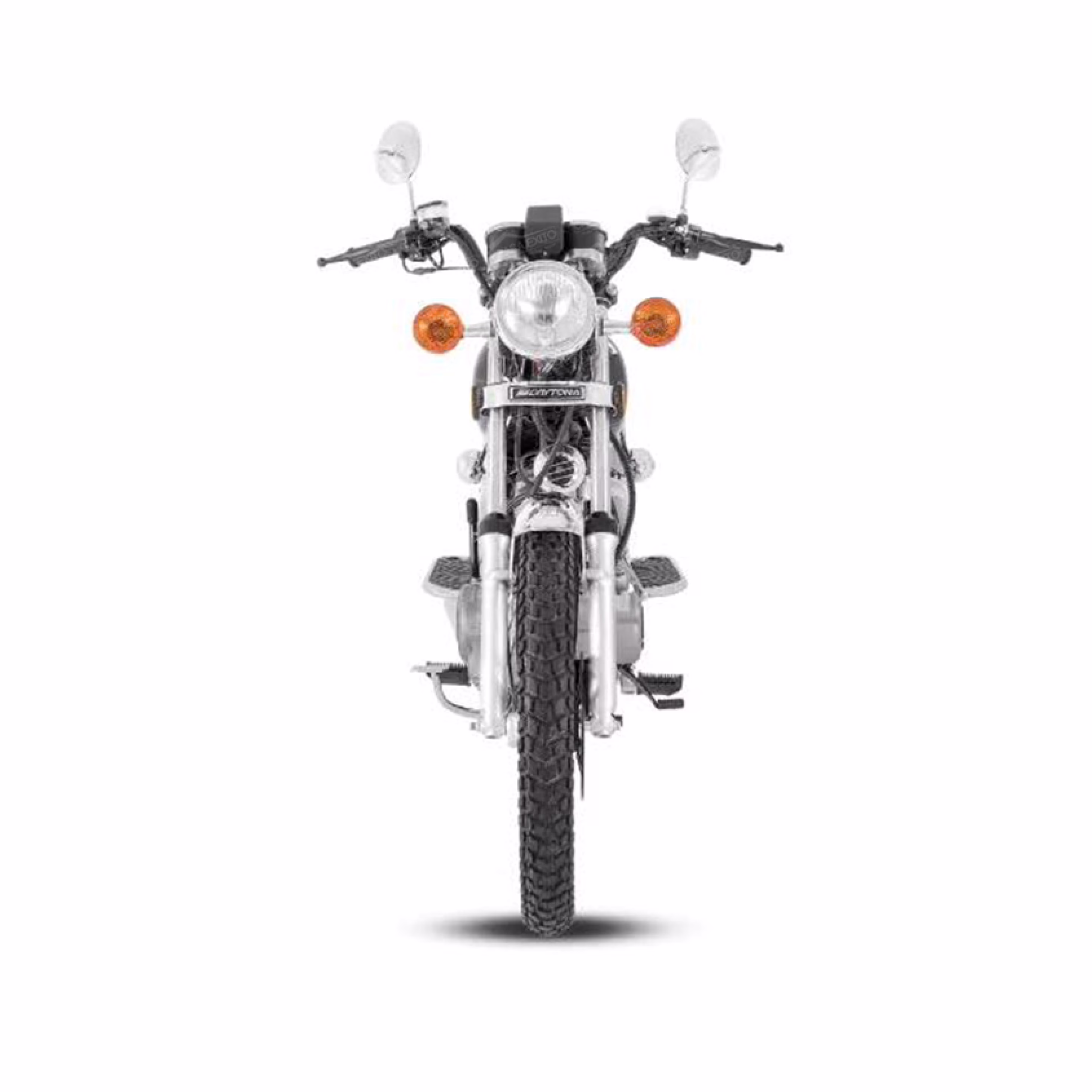 Moto Crucero 200cc 4 tiempos con eje balanceador, arranque eléctrico/pedal y freno de disco delantero. Confort y potencia para el camino.