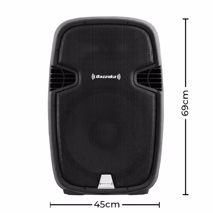Parlante Bazzuka B115-20 80000W con woofer de 15", Bluetooth y luces LED. Ideal para fiestas con sonido potente y ambiente vibrante.