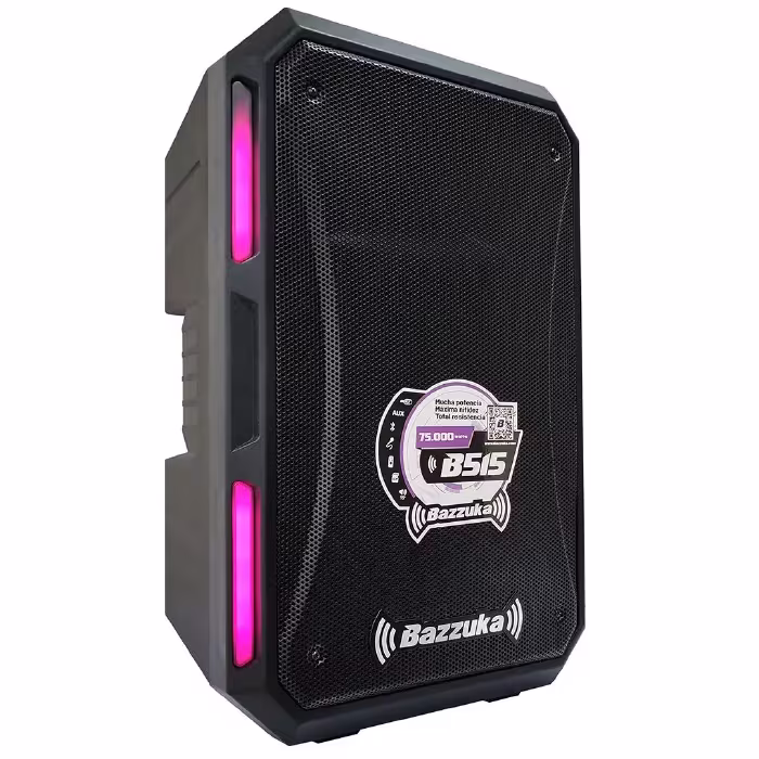 Vive la música con el Parlante Bazzuka B-515N de 75,000W PMPO, woofer de 15", Bluetooth, luces LED y sonido envolvente para cada fiesta.