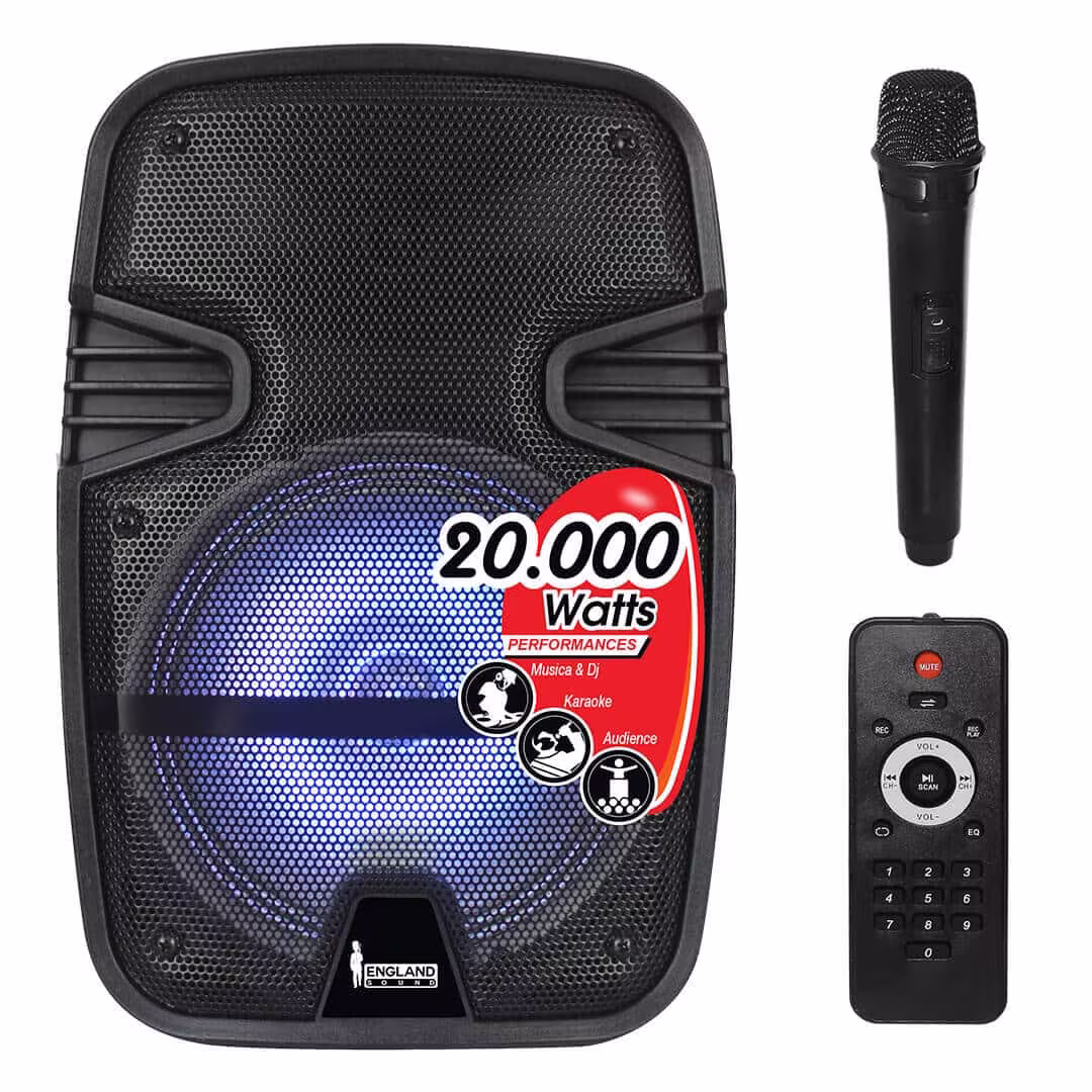 Parlante England Sound ES‑EPIC CX08 de 20 000 W con sonido potente, luces LED y Bluetooth, ideal para animar tus fiestas con energía y estilo.