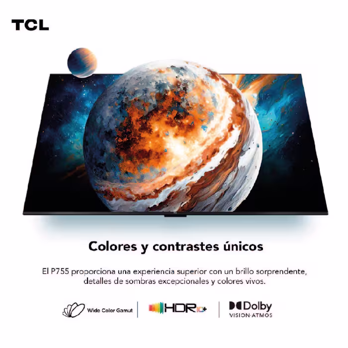 ¡Entretenimiento sin límites con el TCL 65P755CBU Smart TV 65"! Disfruta de resolución 4K, Google TV y navega fácilmente con su control inteligente.